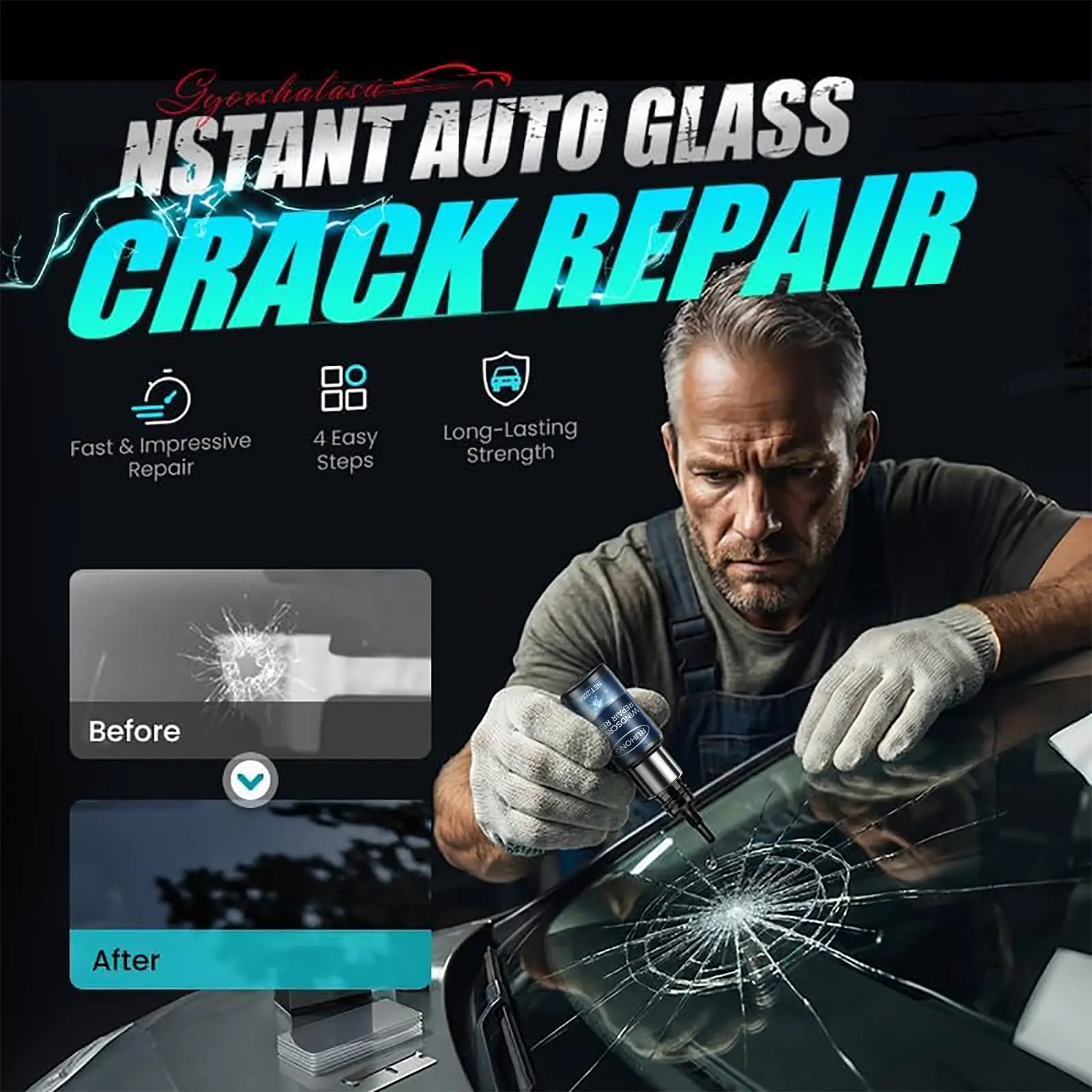 Ruhong DIY Windshield Chip Repair Kit | Fast Auto Glass Fluid Tool | Crystal Clear Finish