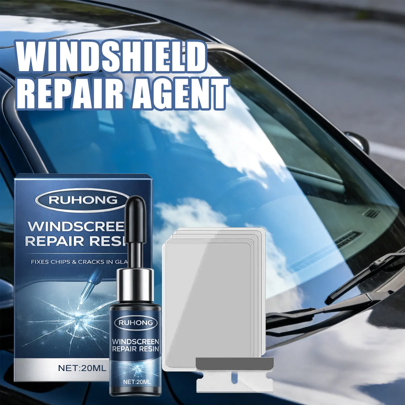 Ruhong DIY Windshield Chip Repair Kit | Fast Auto Glass Fluid Tool | Crystal Clear Finish