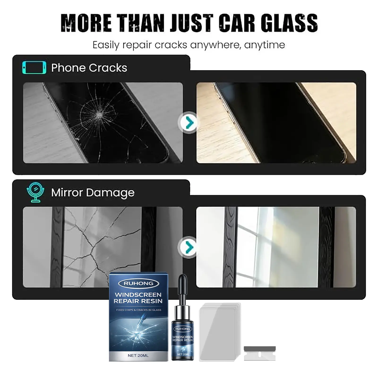 Ruhong DIY Windshield Chip Repair Kit | Fast Auto Glass Fluid Tool | Crystal Clear Finish