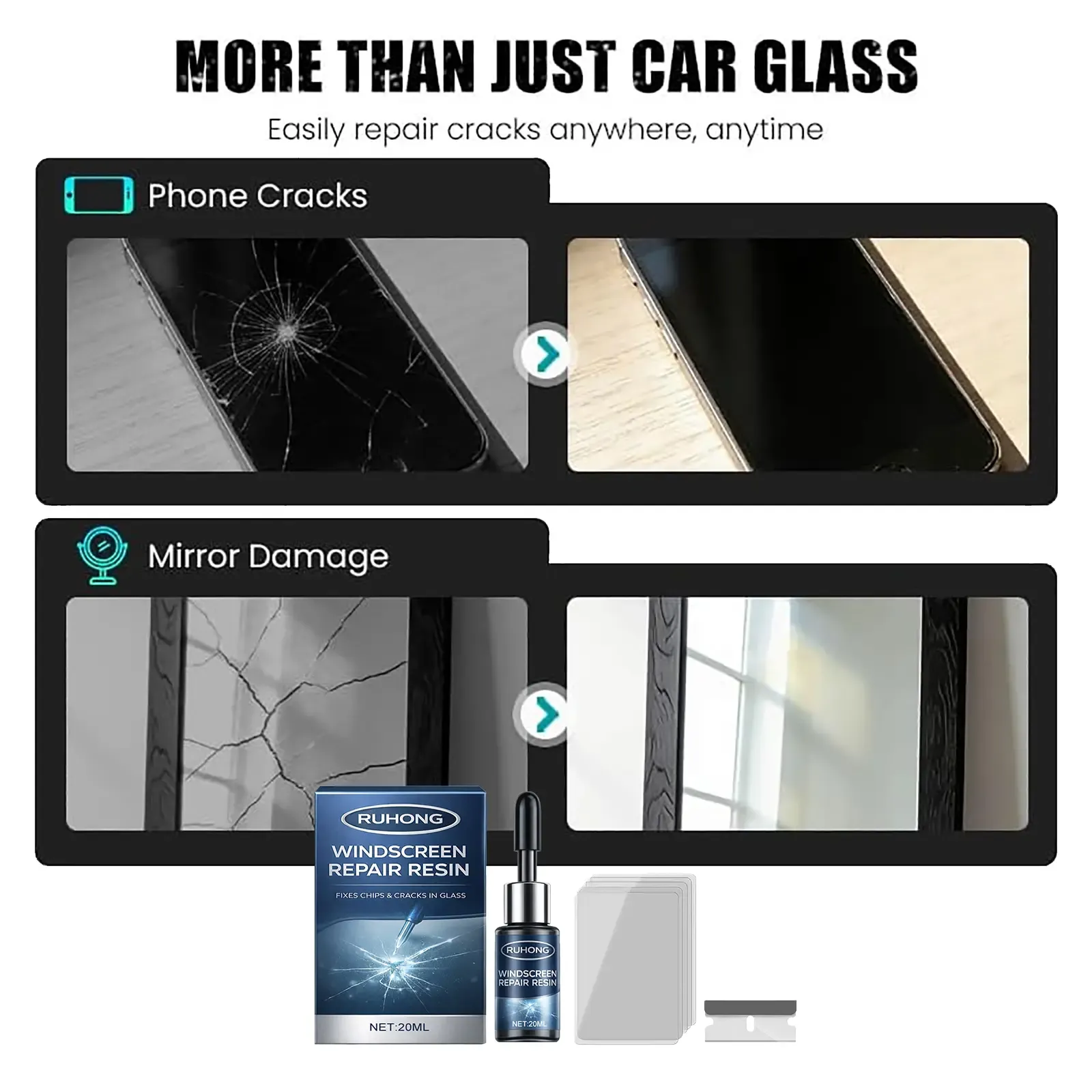 Ruhong DIY Windshield Chip Repair Kit | Fast Auto Glass Fluid Tool | Crystal Clear Finish
