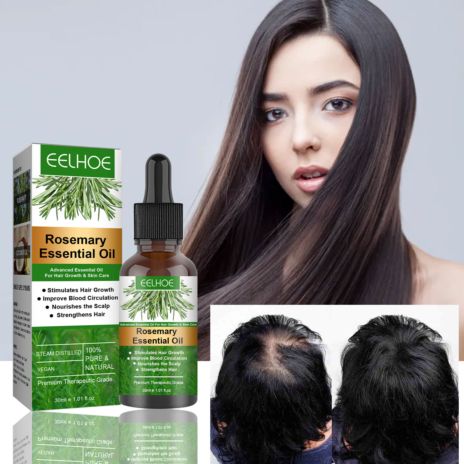 EELHOE Rosemary Hair Oil Gentle care scalp soft and shiny natural fluffy hair oil