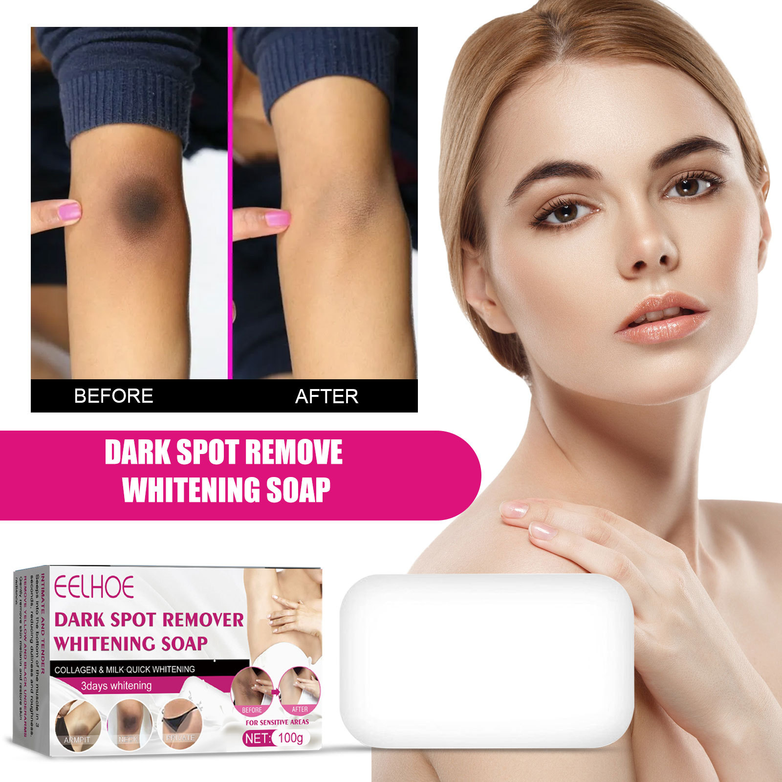 EELHOE armpit skin care soap joint elbow cleansing lightens skin melanin whitening body moisturizing brightening-CLEJOY