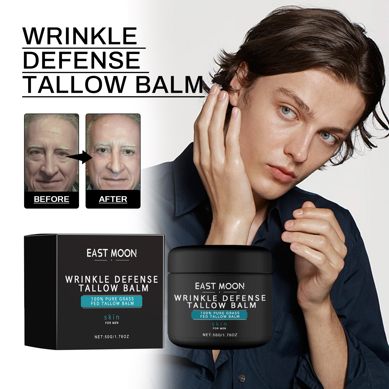 East Moon Men's Anti-Wrinkle Cream reduces fine lines on the face, moisturizes, firms and rejuvenates the skin-CLEJOY