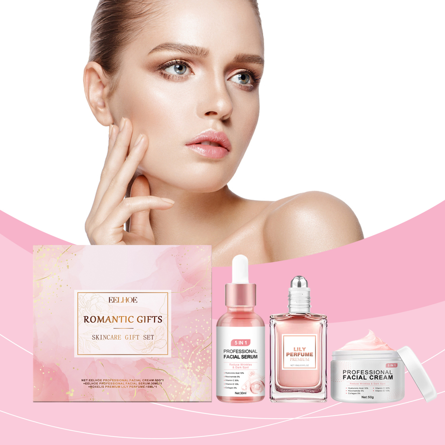 EELHOE Pink Romantic and Joyful Skincare Gift Set: Hydrating, Moisturizing, and Nourishing for Skin, Romantic Fragrance for Body Care-CLEJOY