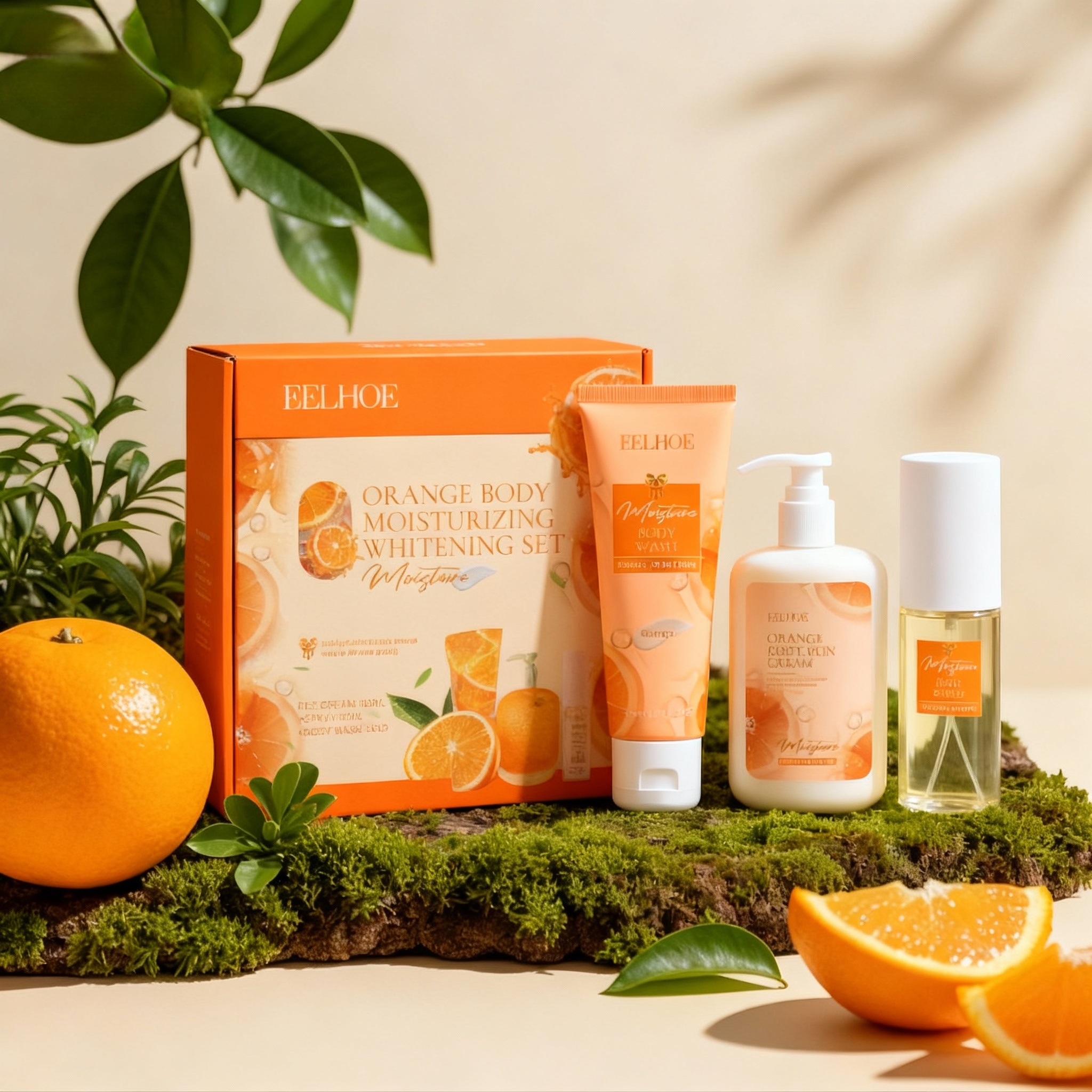 EELHOE Orange Body Moisturizing and Whitening Fragrance Gift Set - Gentle Moisturizing and Hydrating Skincare Set-CLEJOY