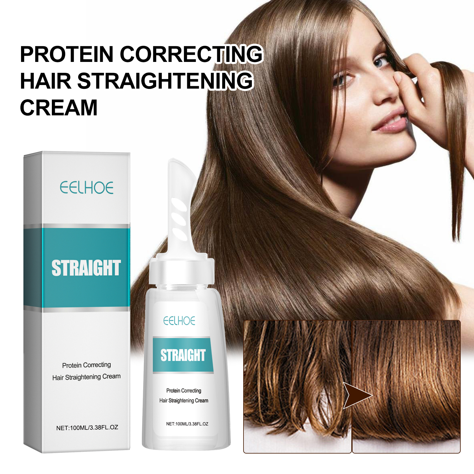 EELHOE straight hair smoothing cream nourishes and nourishes hair, repairs damaged hair, smoothes frizzy and split ends-CLEJOY