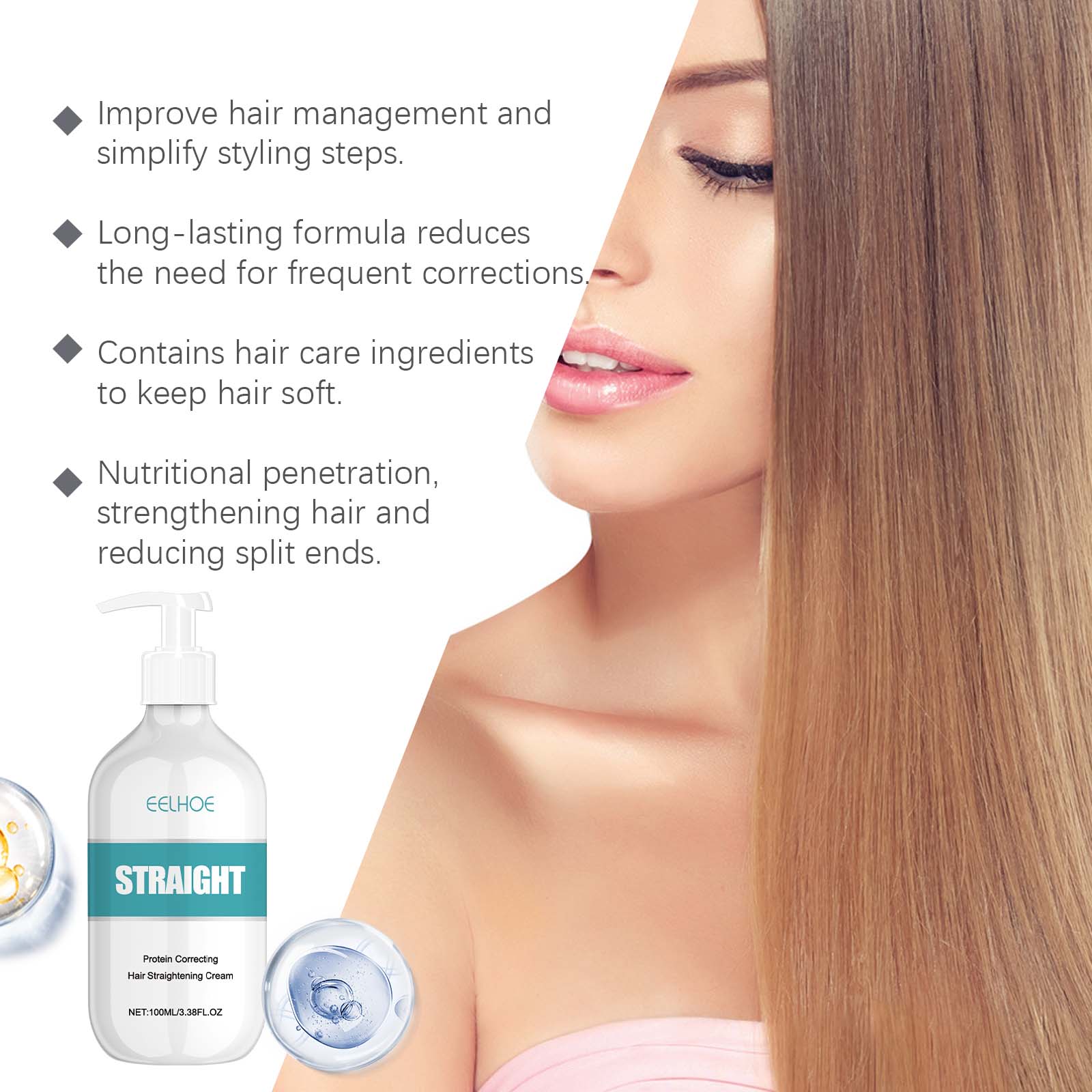 EELHOE protein straight hair cream moisturizing, nourishing, soft and frizzy hair care shiny hair protein straight hair cream-CLEJOY
