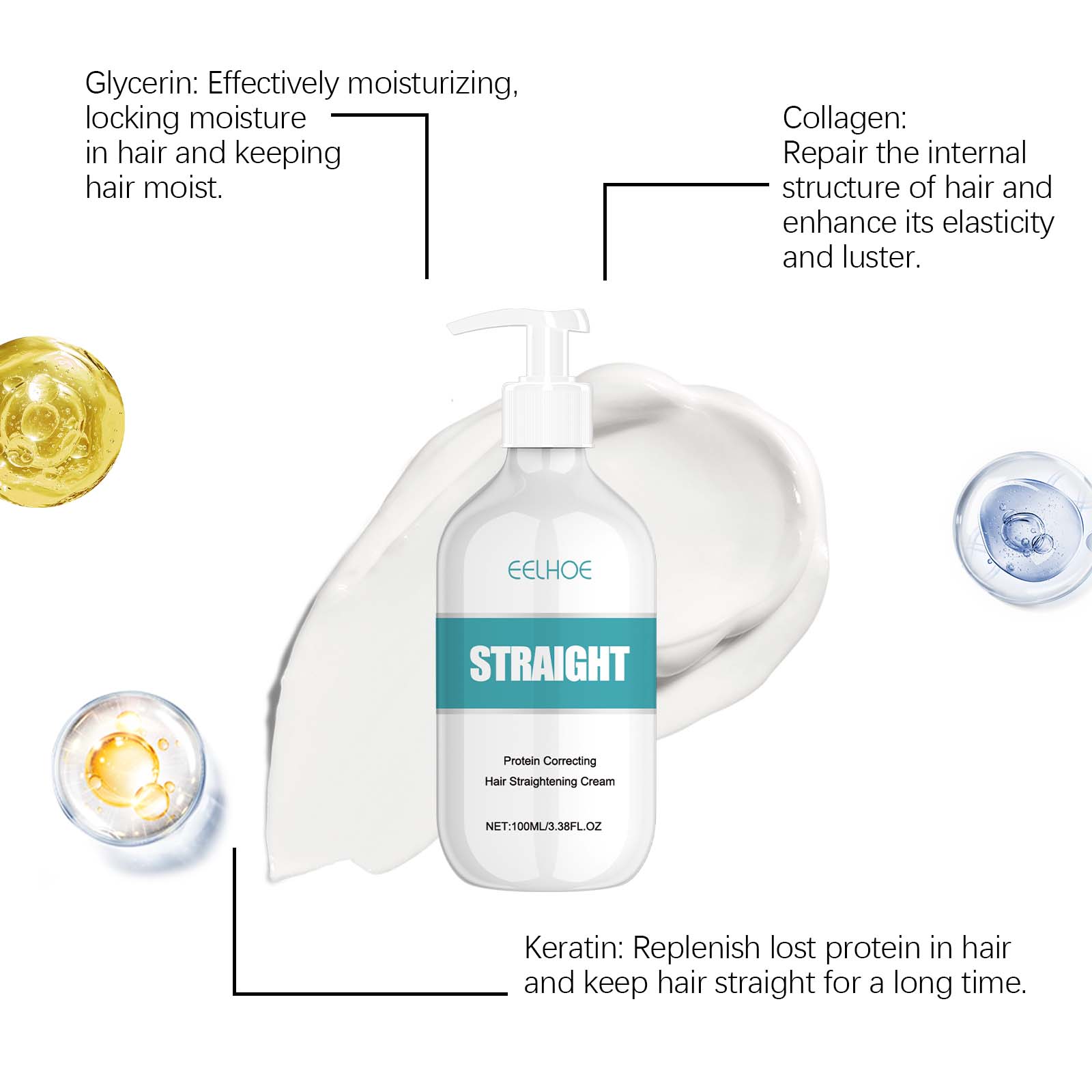 EELHOE protein straight hair cream moisturizing, nourishing, soft and frizzy hair care shiny hair protein straight hair cream-CLEJOY