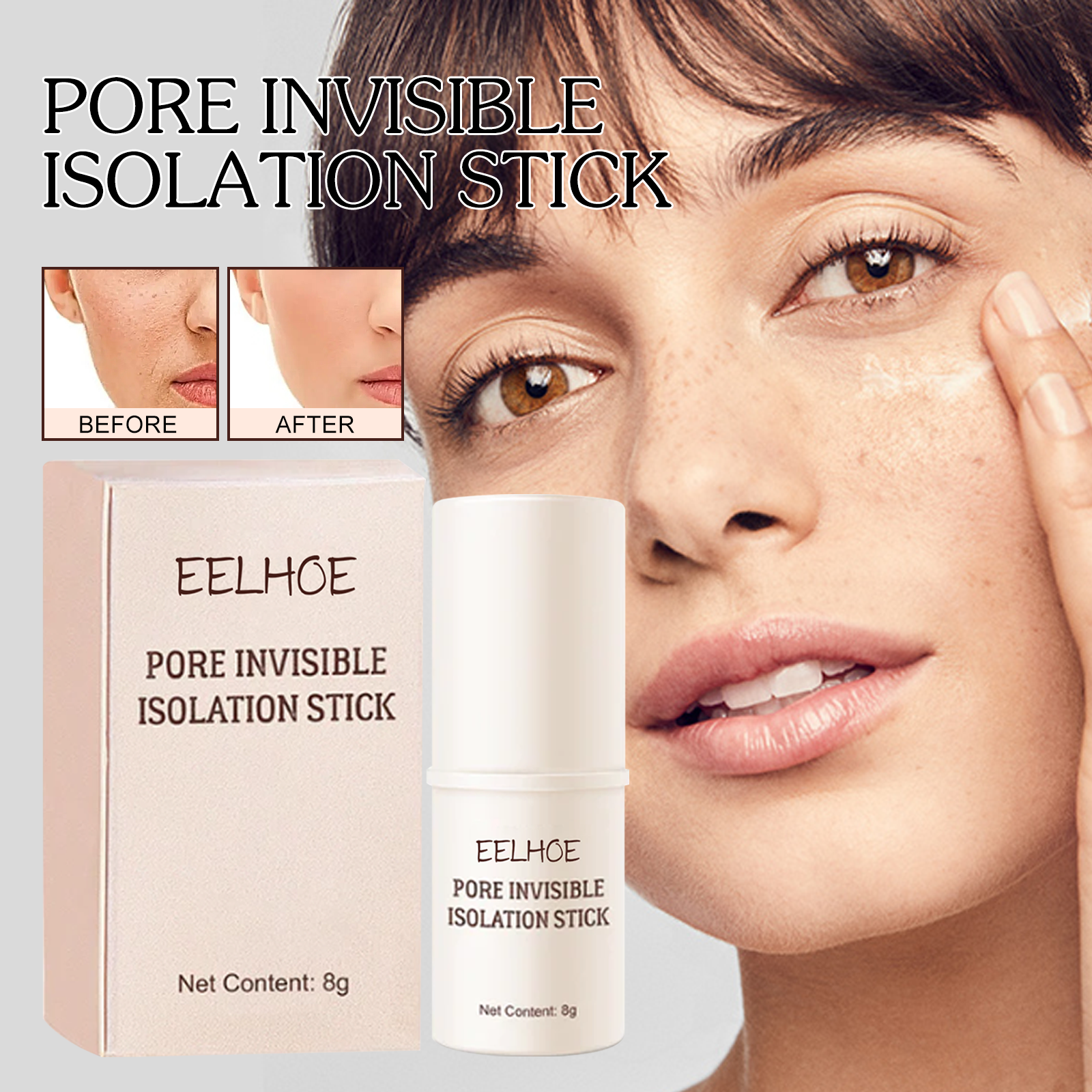 EELHOE pore isolation stick evens out skin tone, moisturizes, conceals invisible pores, is waterproof, sweat-proof, and silky smooth without makeup removal-CLEJOY