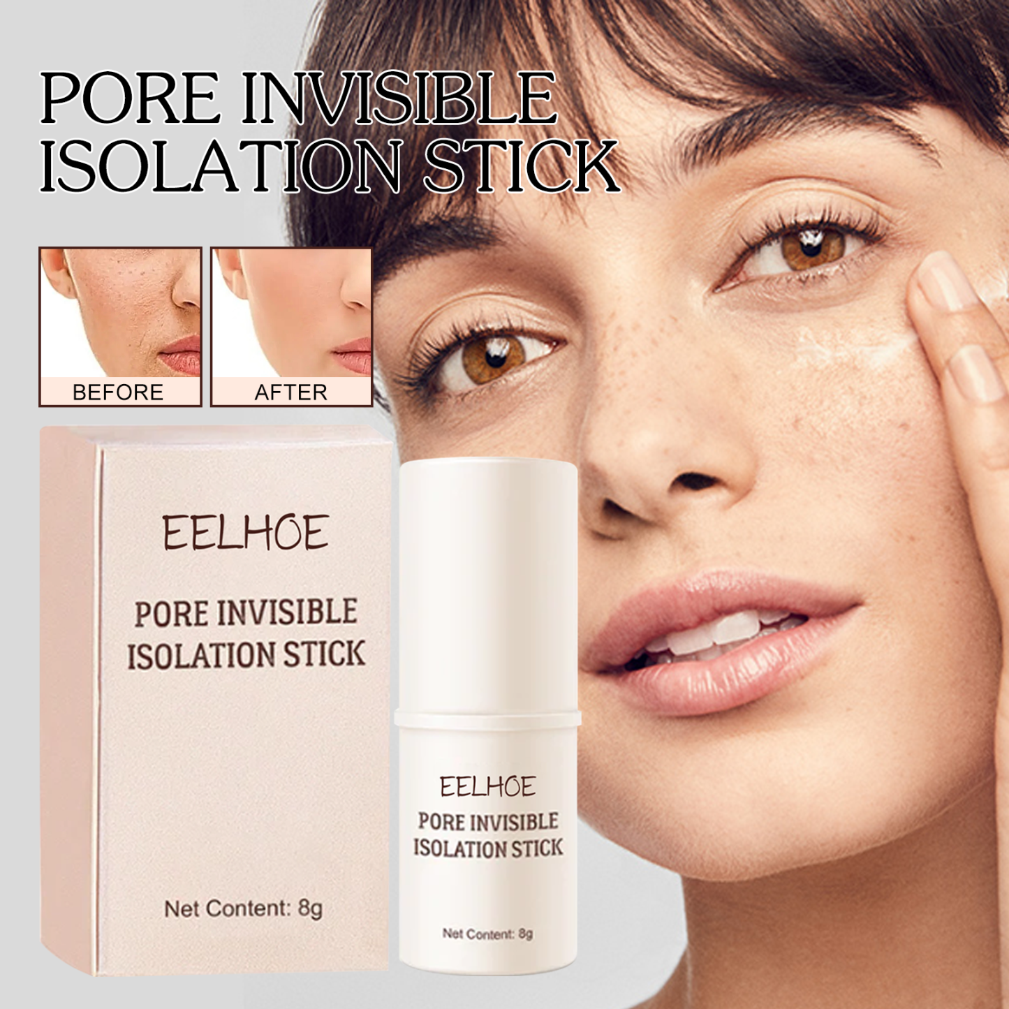 EELHOE pore isolation stick evens out skin tone, moisturizes, conceals invisible pores, is waterproof, sweat-proof, and silky smooth without makeup removal-CLEJOY