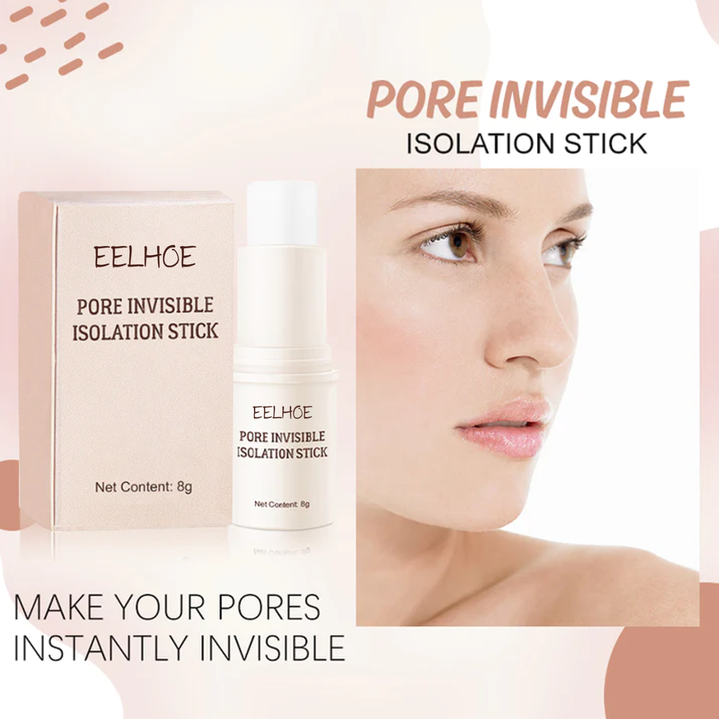 EELHOE pore isolation stick evens out skin tone, moisturizes, conceals invisible pores, is waterproof, sweat-proof, and silky smooth without makeup removal-CLEJOY