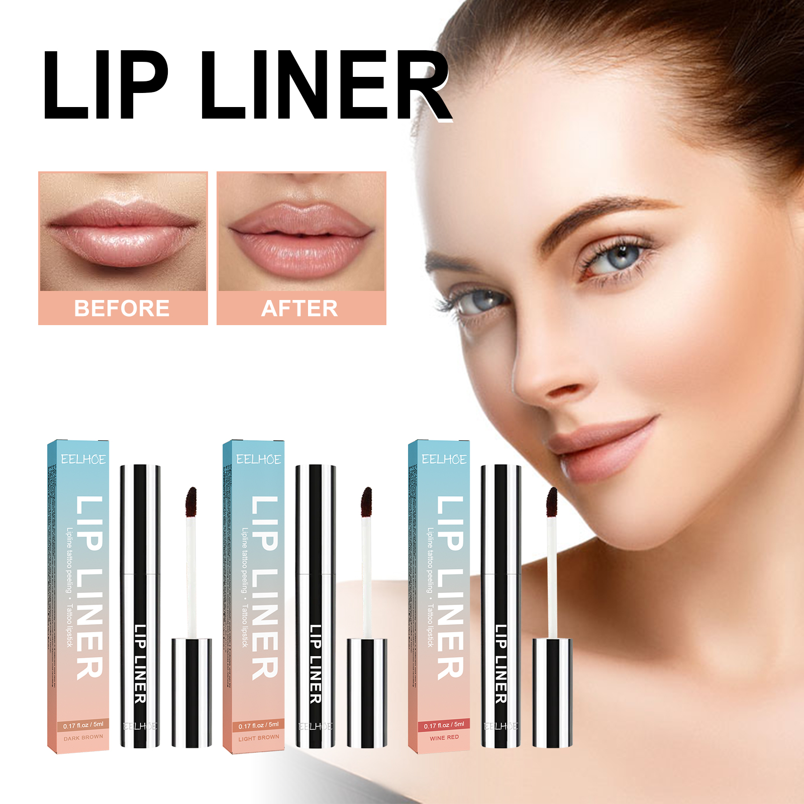 EELHOE peel-off lip liner outlines the lip shape and shows the lip color. Waterproof and non-smudge peel-off lip liner lip brush-CLEJOY