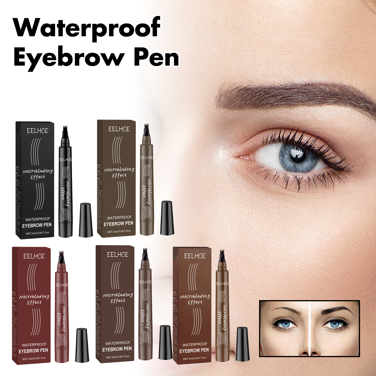 EELHOE four-pronged wild water eyebrow pencil modifies eyebrow shape, waterproof and sweat-proof, fills eyebrows naturally and plumps them in multiple colors-CLEJOY