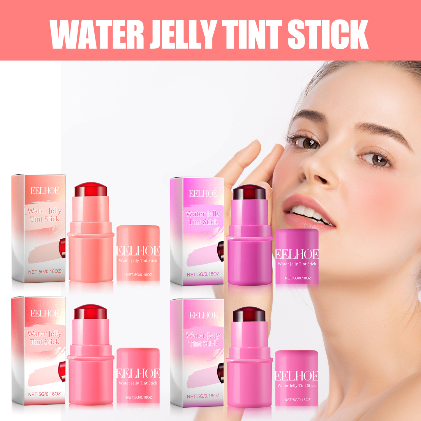 EELHOE Fruit Jelly Blush Lip Gloss Stick Lazy Contouring Even Skin Tone Brightens Color Easy to Apply Lip Gloss Stick-CLEJOY