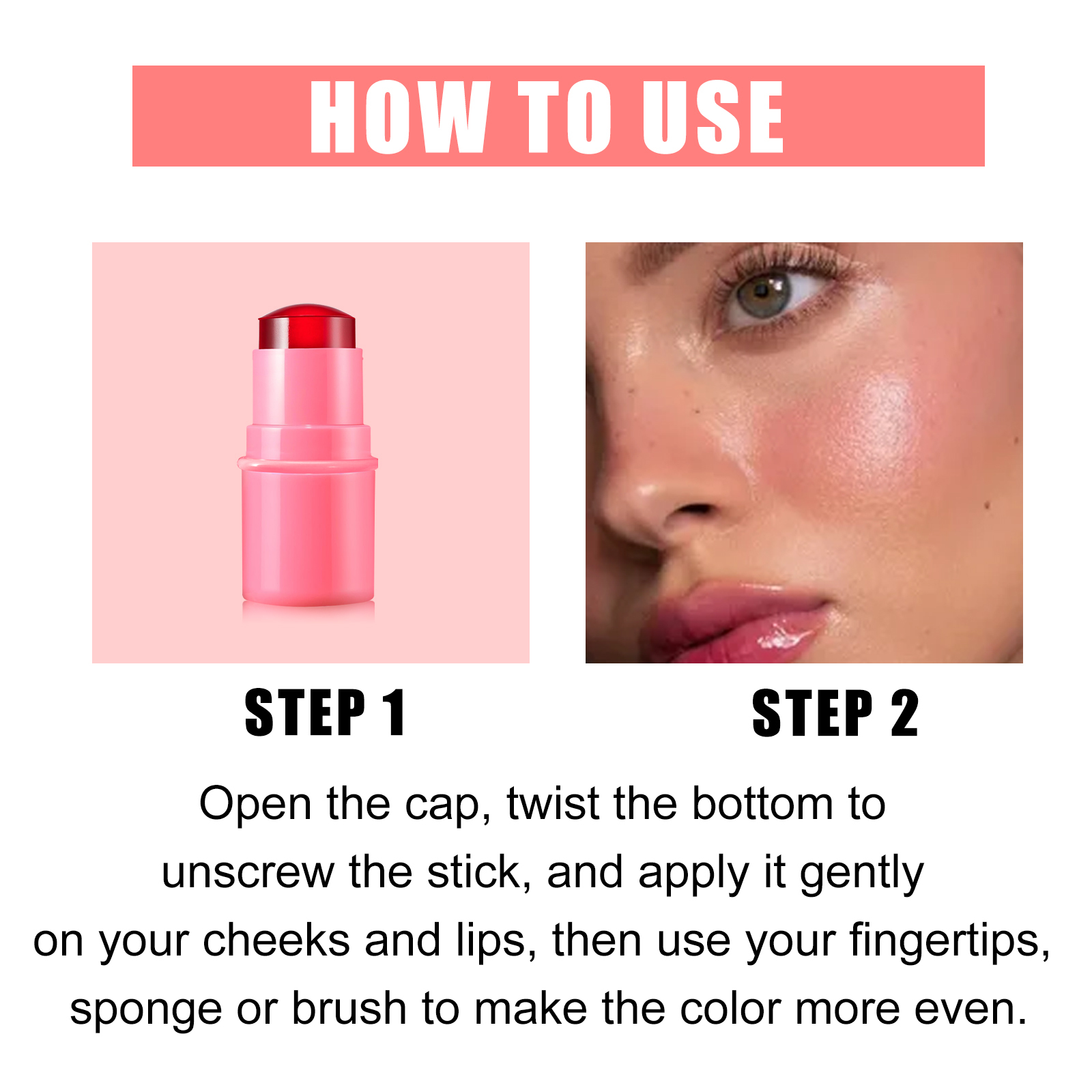 EELHOE Fruit Jelly Blush Lip Gloss Stick Lazy Contouring Even Skin Tone Brightens Color Easy to Apply Lip Gloss Stick-CLEJOY