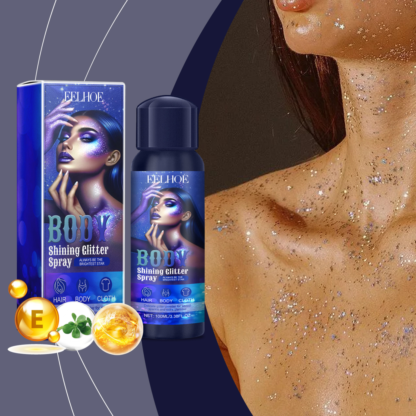 EELHOE High-gloss brightening glitter spray Flash spray High-gloss spray Natural three-dimensional long-lasting brightening glitter-CLEJOY