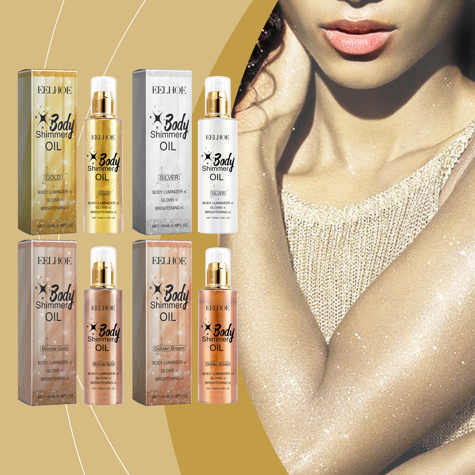 EELHOE body glitter oil contour liquid fine glitter highlight oil contour full body beach sexy luminous oil-CLEJOY