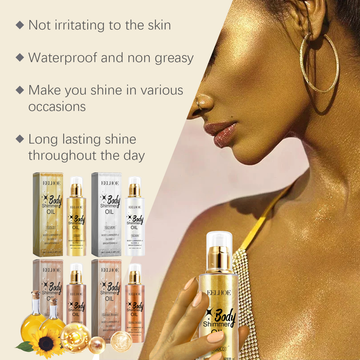 EELHOE body glitter oil contour liquid fine glitter highlight oil contour full body beach sexy luminous oil-CLEJOY