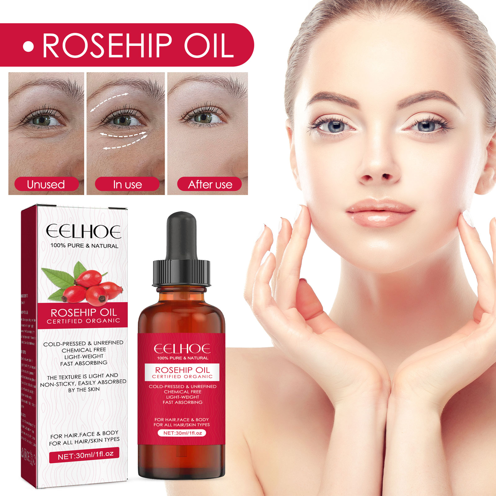 EELHOE Rosehip Facial Oil Facial Body Moisturizing Skin Care Softening Hair Massage Oil