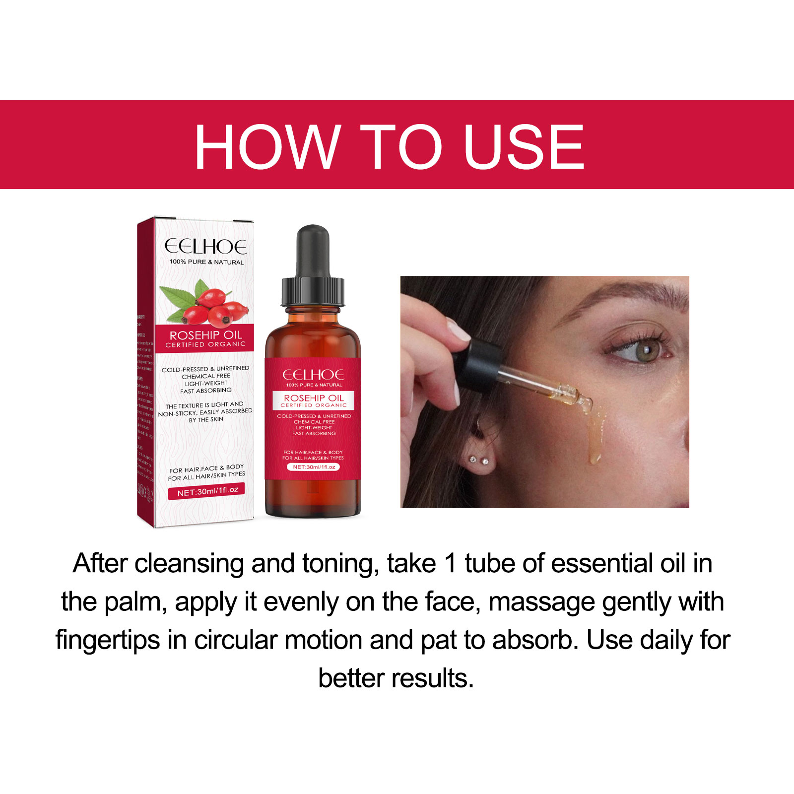 EELHOE Rosehip Facial Oil Facial Body Moisturizing Skin Care Softening Hair Massage Oil