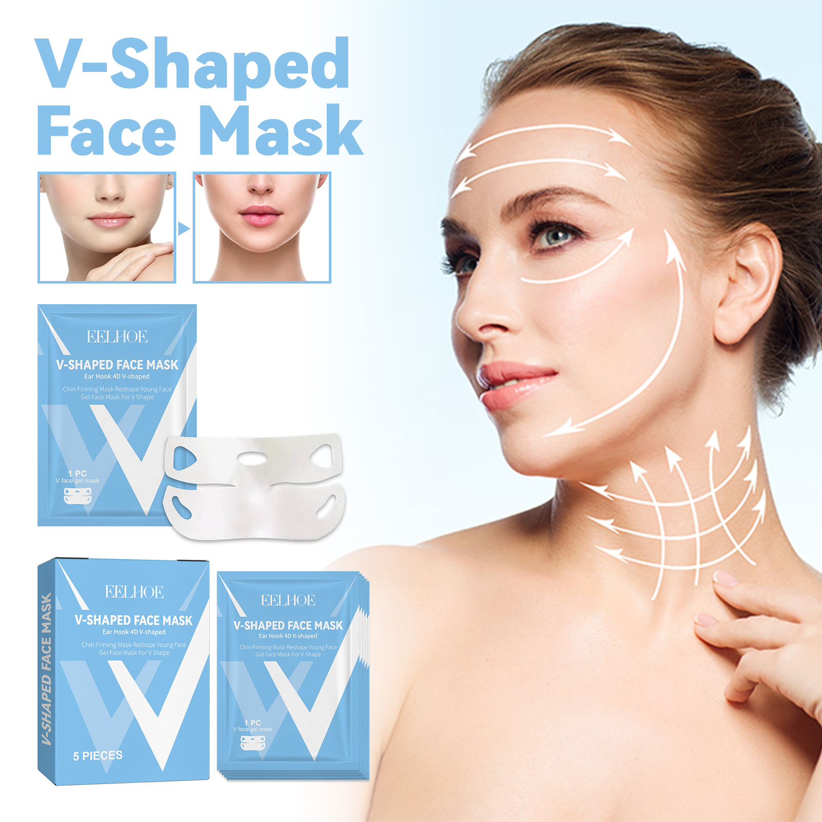EELHOE V-shaped lifting mask (boxed) double chin firming small face shaping ear-hanging V face lifting mask-CLEJOY