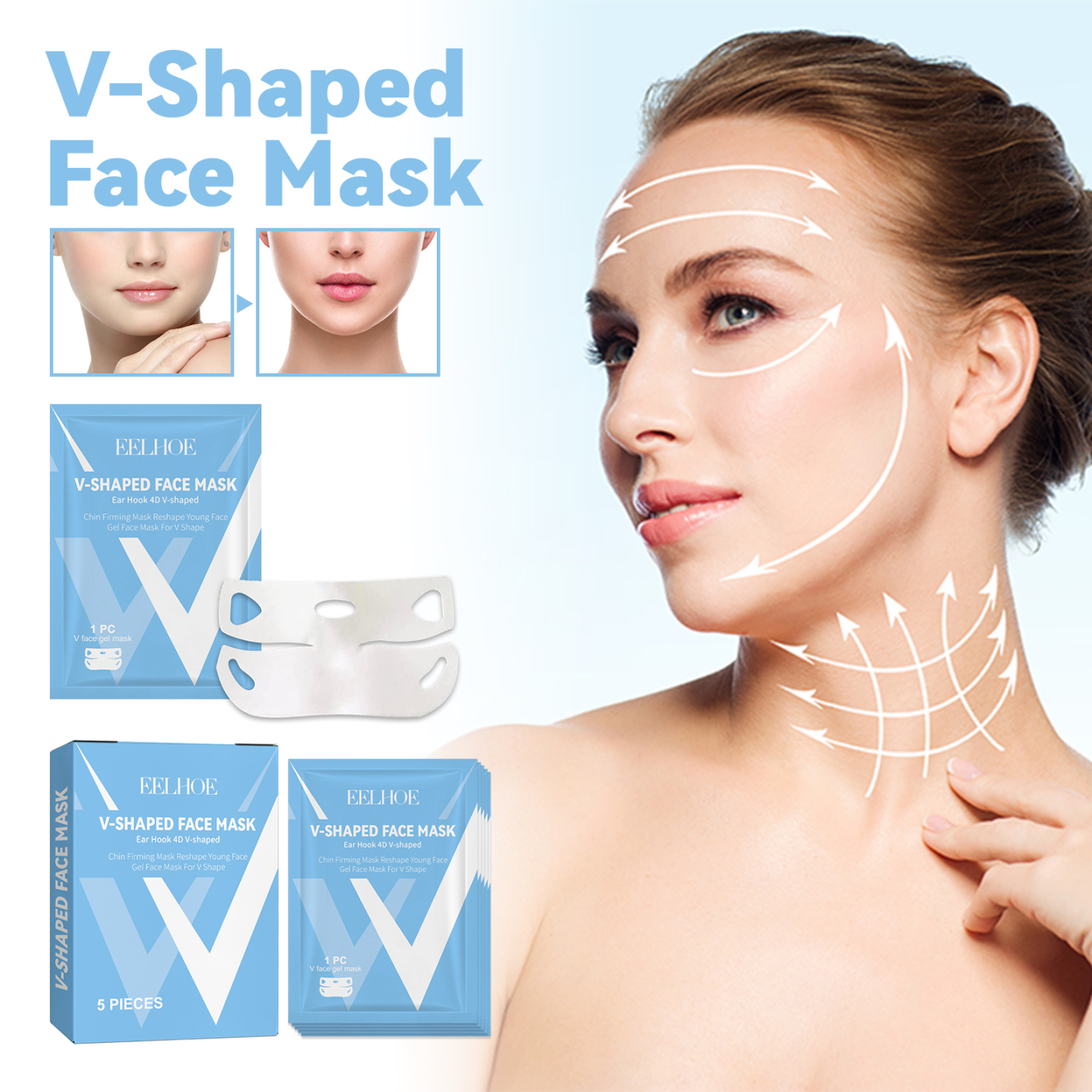 EELHOE V-shaped lifting mask (boxed) double chin firming small face shaping ear-hanging V face lifting mask-CLEJOY