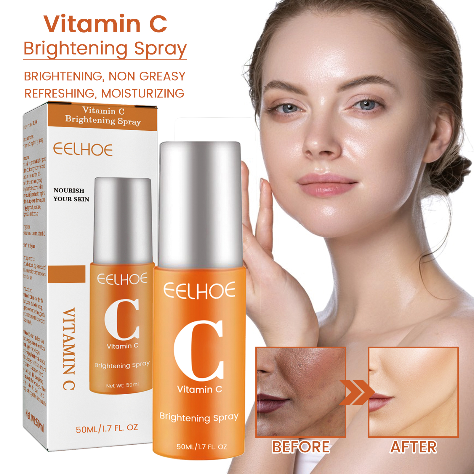 EELHOE Vitamin C Moisturizing Spray Hydrates and Nourishes the Skin, Lightens Acne and Spots, Rejuvenates and Whitens-CLEJOY