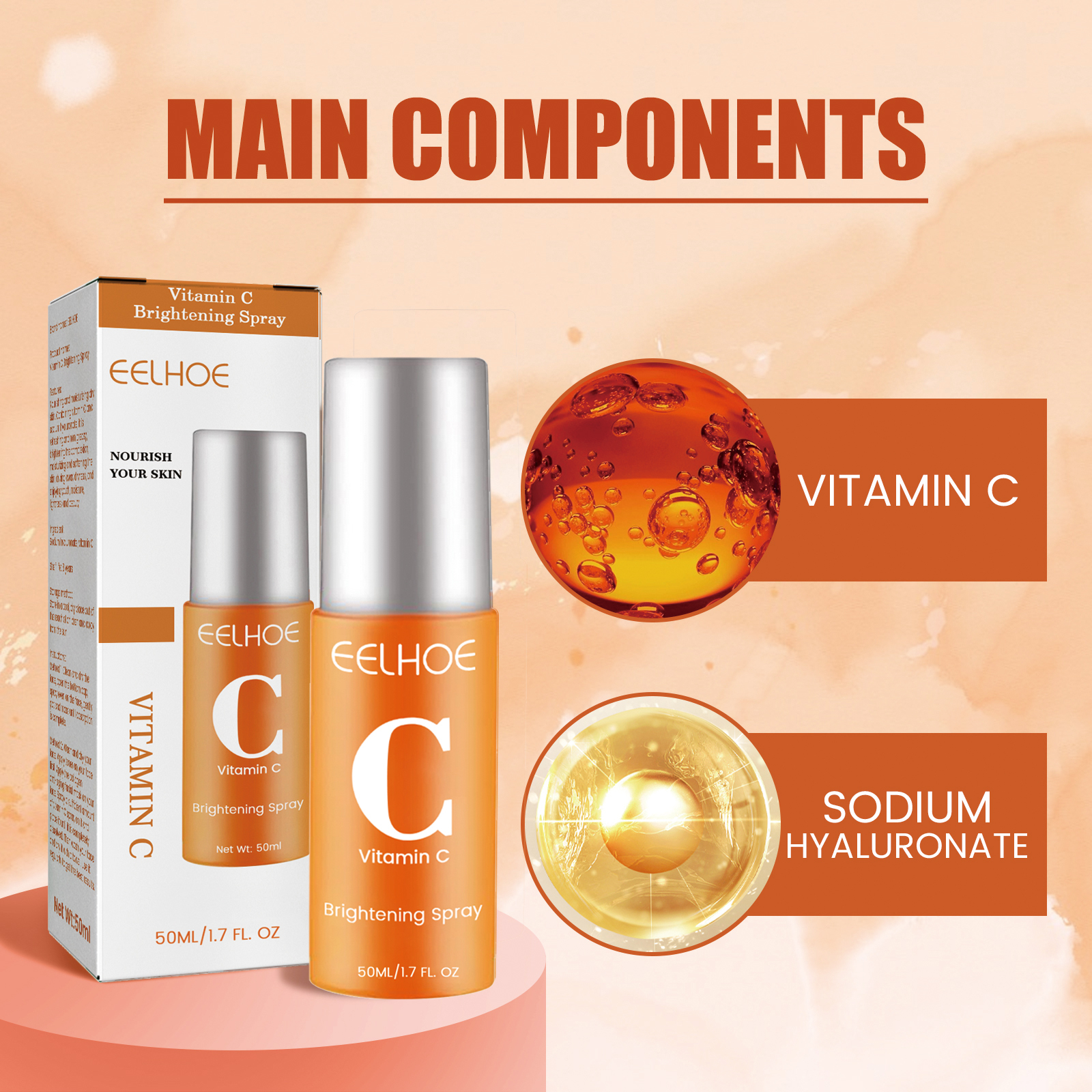 EELHOE Vitamin C Moisturizing Spray Hydrates and Nourishes the Skin, Lightens Acne and Spots, Rejuvenates and Whitens-CLEJOY
