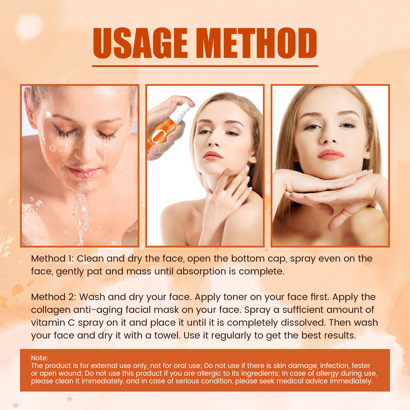 EELHOE Vitamin C Moisturizing Spray Hydrates and Nourishes the Skin, Lightens Acne and Spots, Rejuvenates and Whitens-CLEJOY