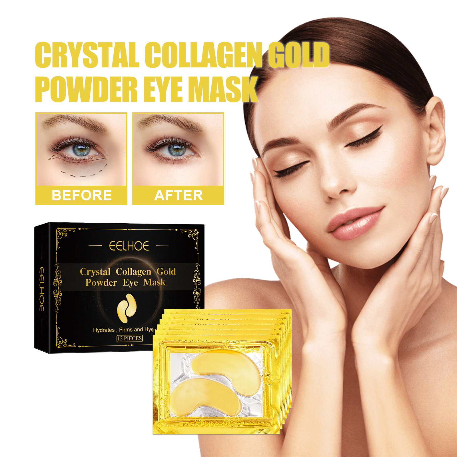 EELHOE Collagen Gold Eye Mask - Firming Eye Lines, Dark Circles, and Eye Bags