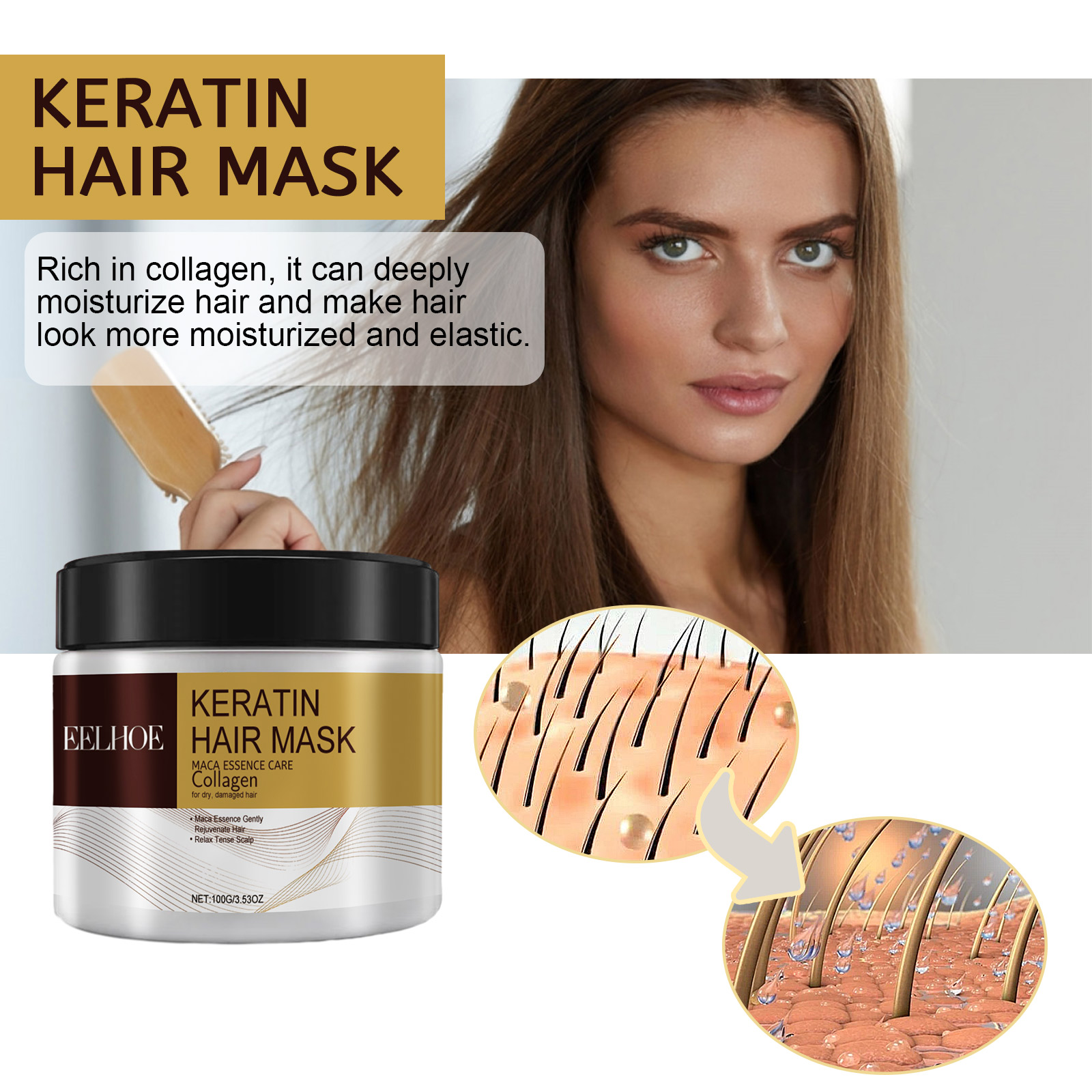 EELHOE Repairing Moisturizing Hair Mask Deeply moisturizes and repairs damaged hair, dry and split ends, and tangled hair mask