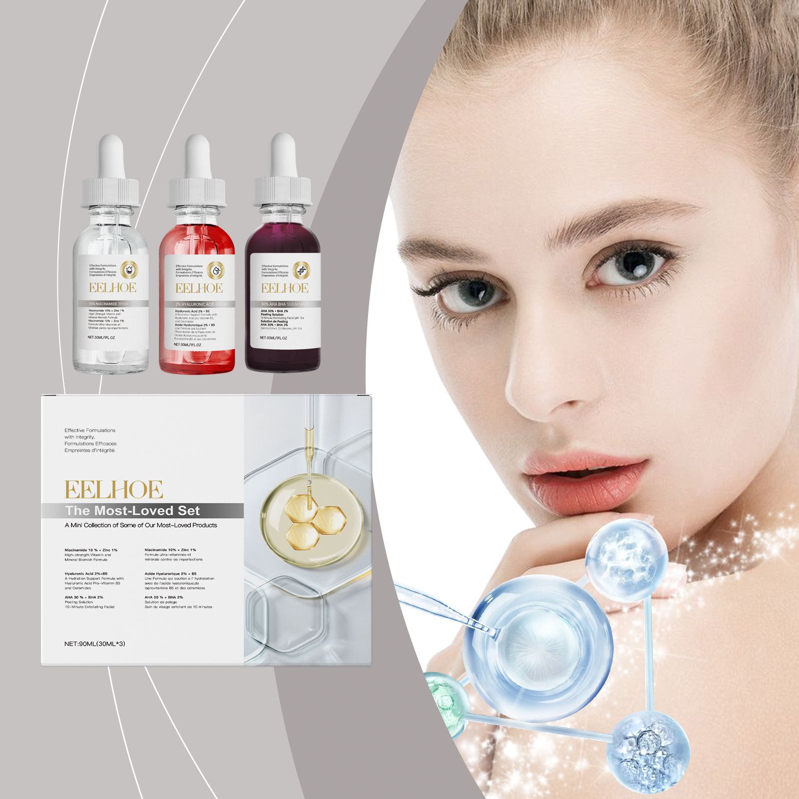 EELHOE Acne Kit Facial Cleansing, Acne Repair, Skin Diminishes Acne Scars Essence Mask Set