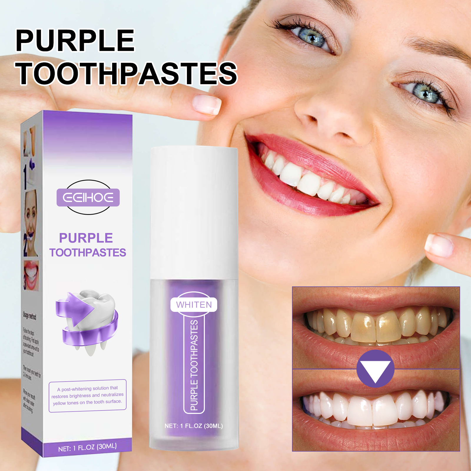 EELHOE V34 purple toothpaste repairs teeth, cleans the mouth, refreshes breath, and whitens the teeth-CLEJOY