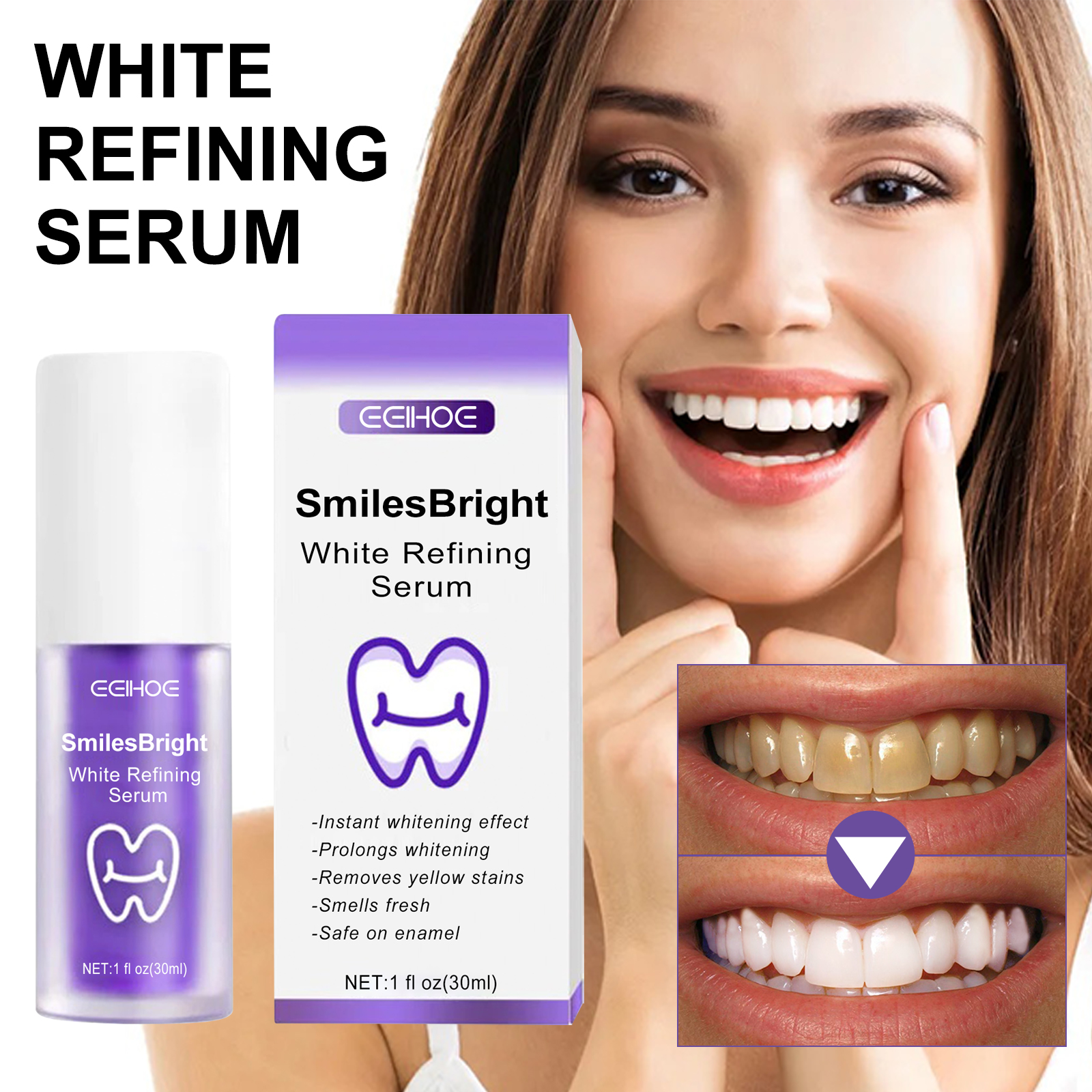 EELHOE purple whitening toothpaste cleans teeth stains and odors, whitens teeth and protects gums