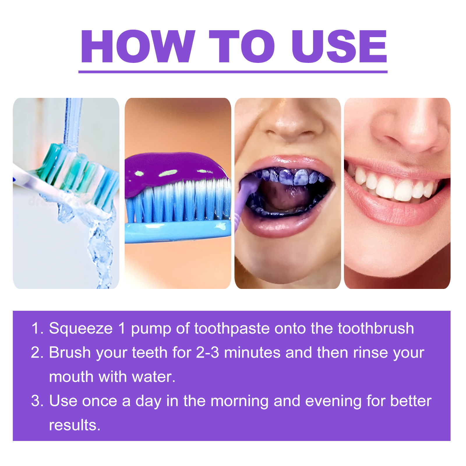 EELHOE purple whitening toothpaste cleans teeth stains and odors, whitens teeth and protects gums