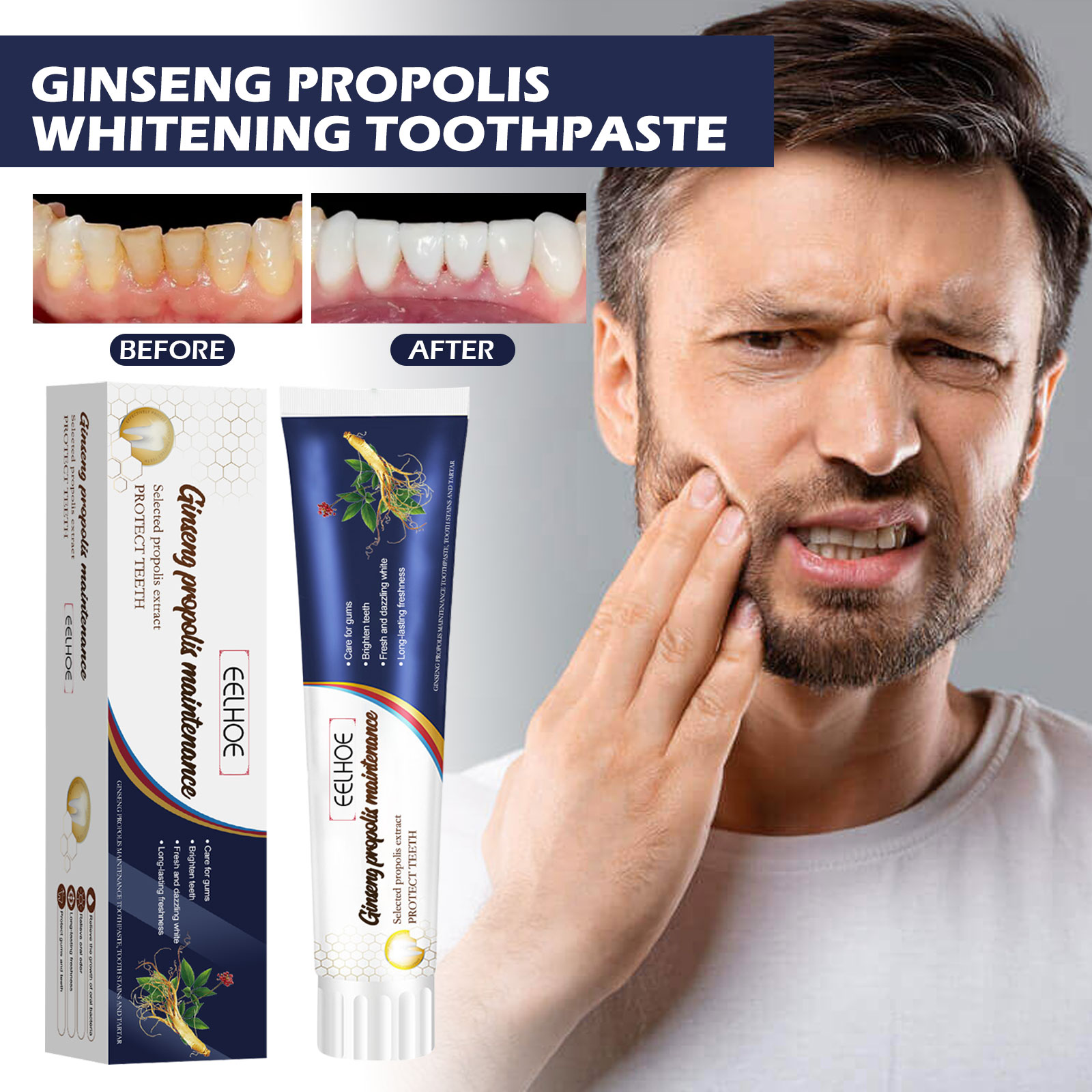 EELHOE Ginseng Propolis Whitening Toothpaste Cleans Teeth Stains and Bad Odors Teeth and Gum Care Whitening Toothpaste-CLEJOY