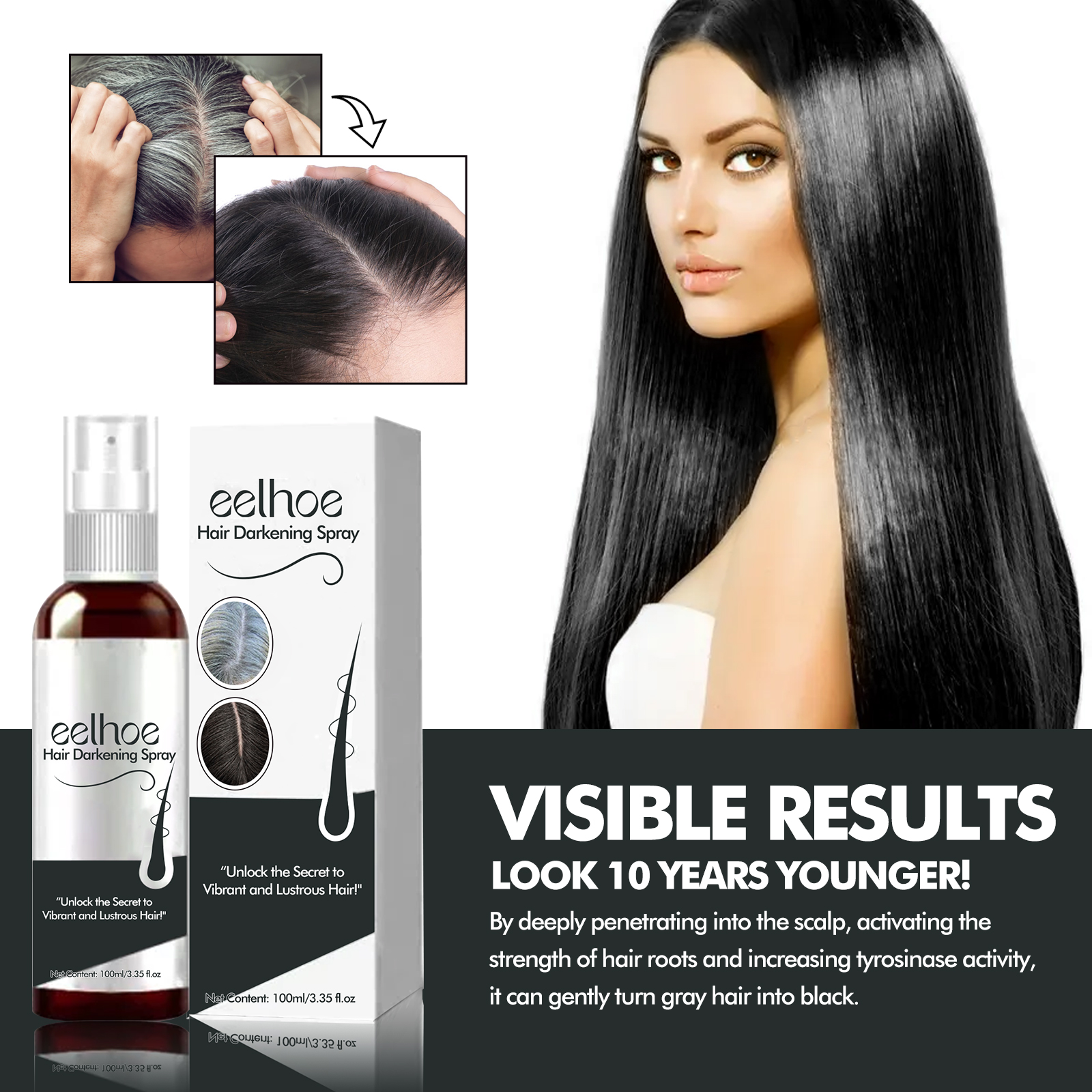 EELHOE black hair spray natural black hair covers white hair soft and shiny moisturizing thick hair care spray-CLEJOY