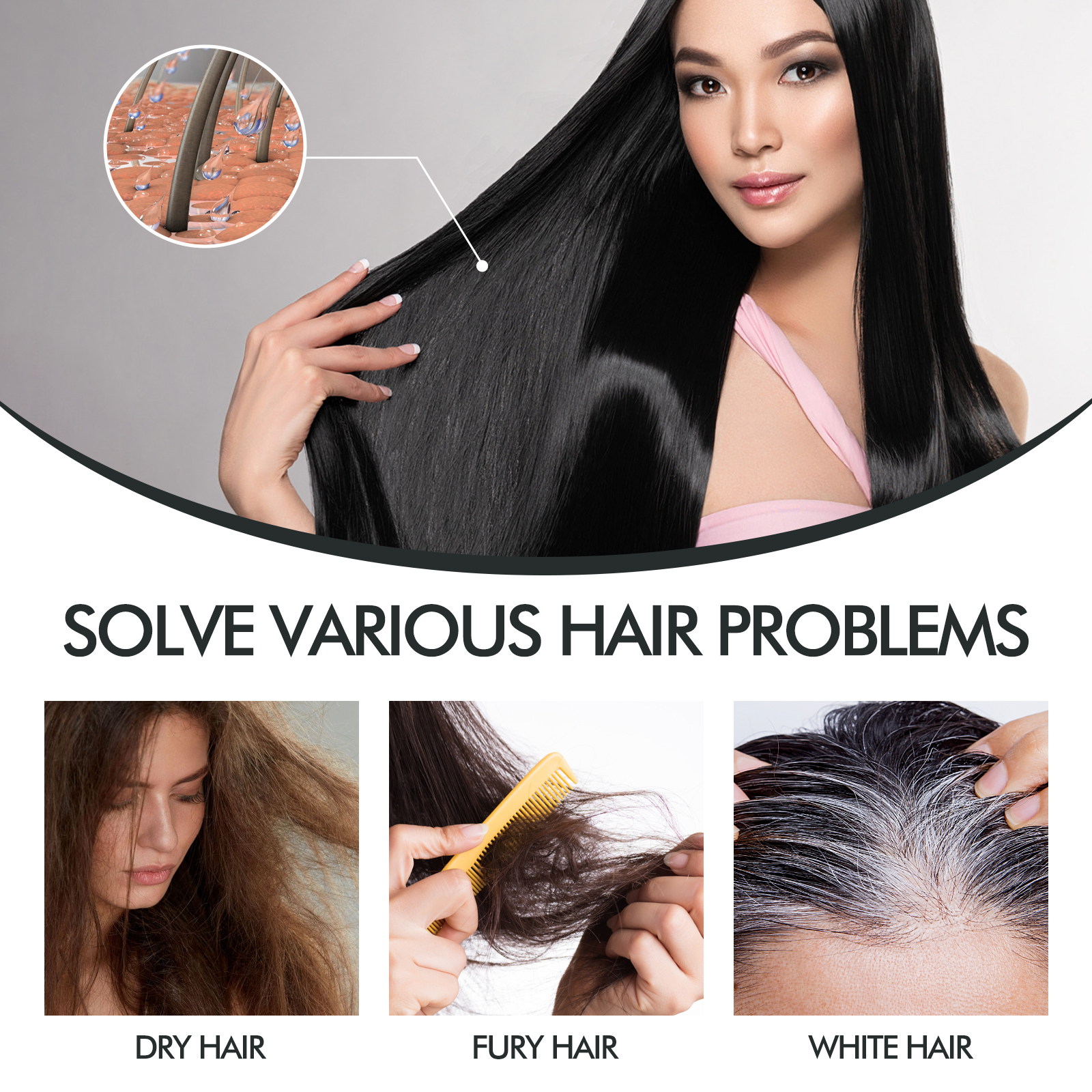 EELHOE black hair spray natural black hair covers white hair soft and shiny moisturizing thick hair care spray-CLEJOY