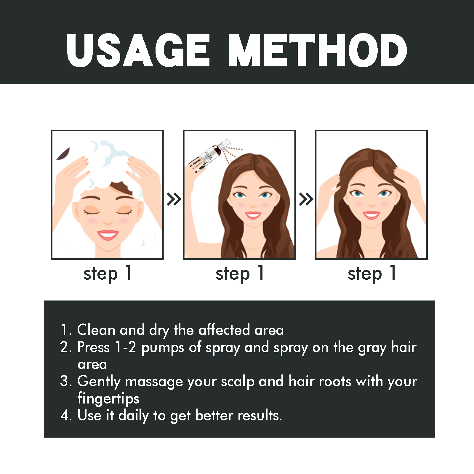 EELHOE black hair spray natural black hair covers white hair soft and shiny moisturizing thick hair care spray-CLEJOY