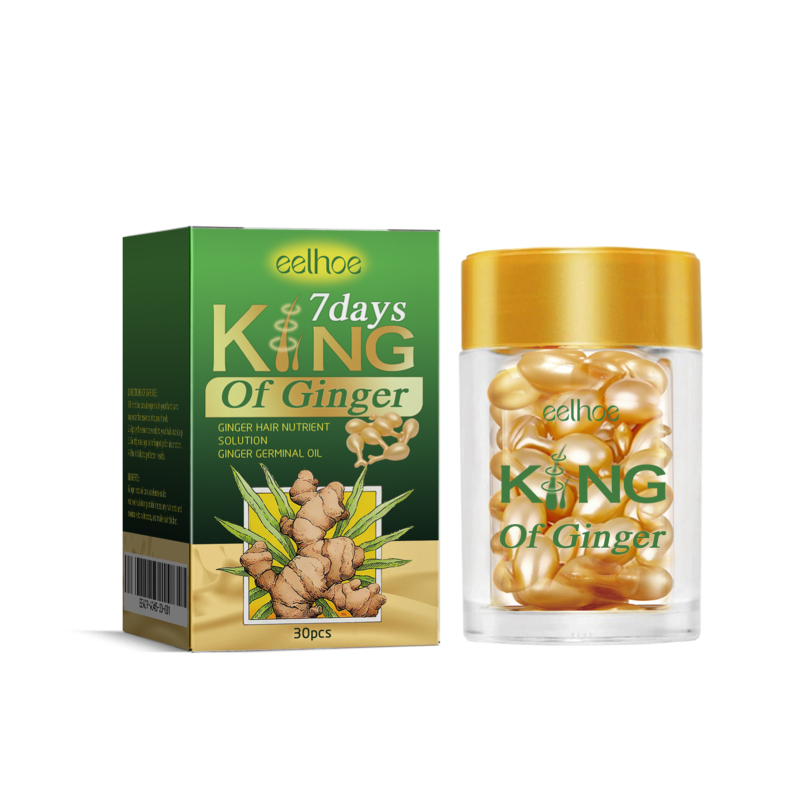 EELHOE Ginger Hair Thickening Capsules Hair Root Nourishing and Thickening Hair Strong and Anti-Loss Scalp Massage Care Capsules-CLEJOY