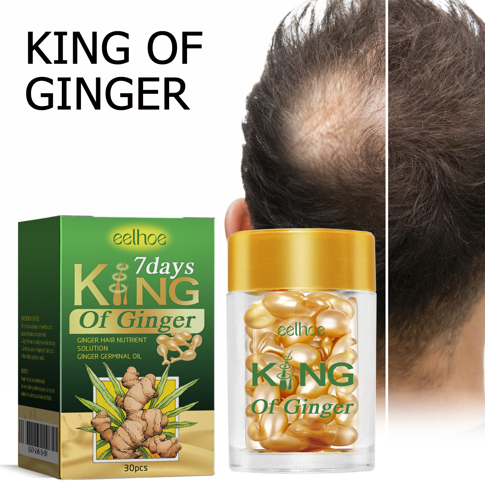EELHOE Ginger Hair Thickening Capsules Hair Root Nourishing and Thickening Hair Strong and Anti-Loss Scalp Massage Care Capsules-CLEJOY