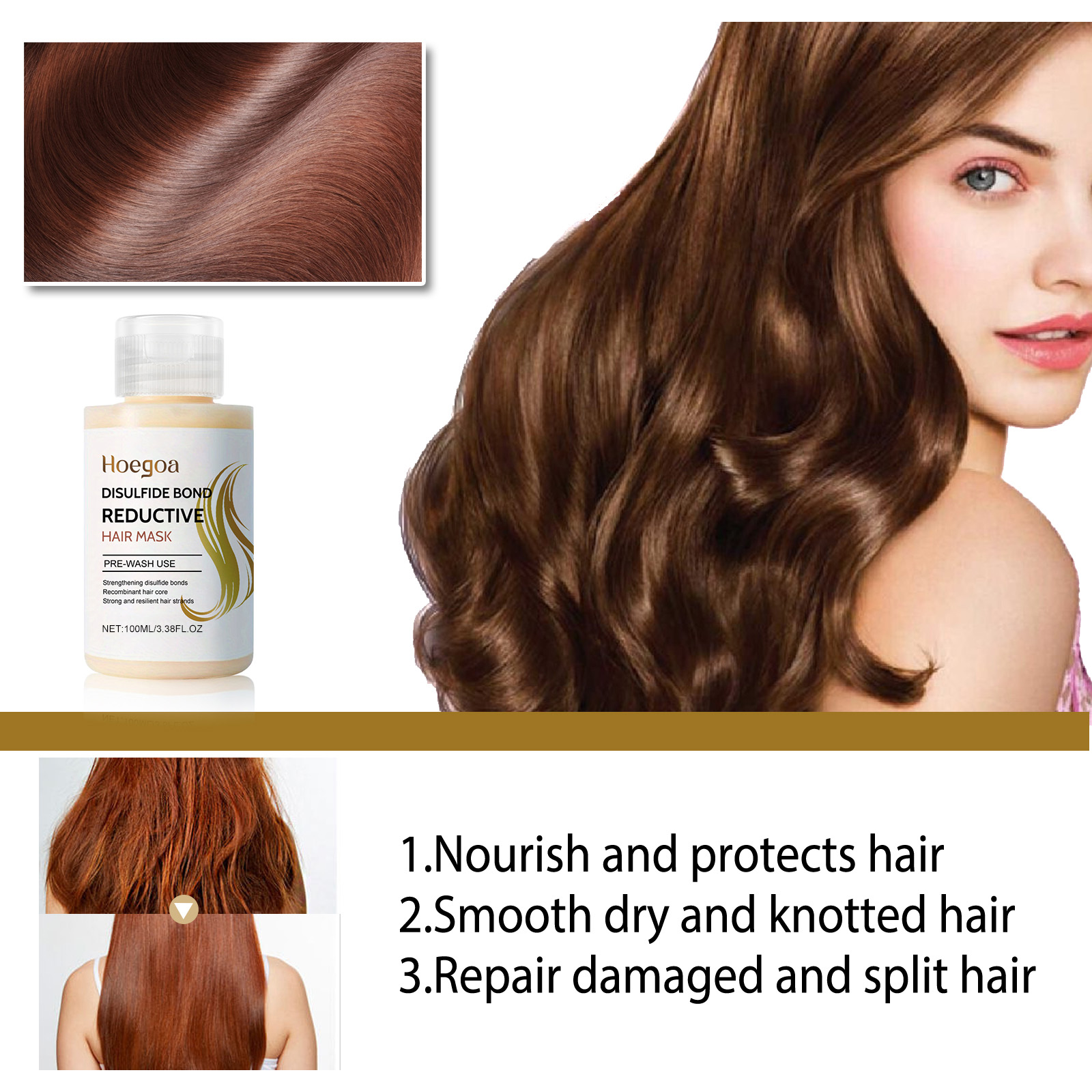 Hoegoa Repair Damaged Hair Mask Repairs Dry, Frizzy Hair Damaged Hair Strong and Soft Hair Mask