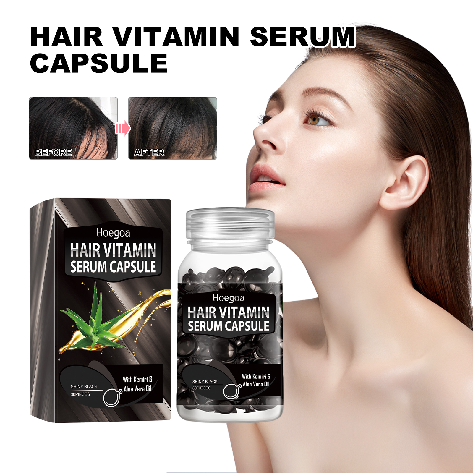 Hoegoa Hair Oil Treatment Black Capsules Repairs dry, frizzy hair, strengthens and softens hair