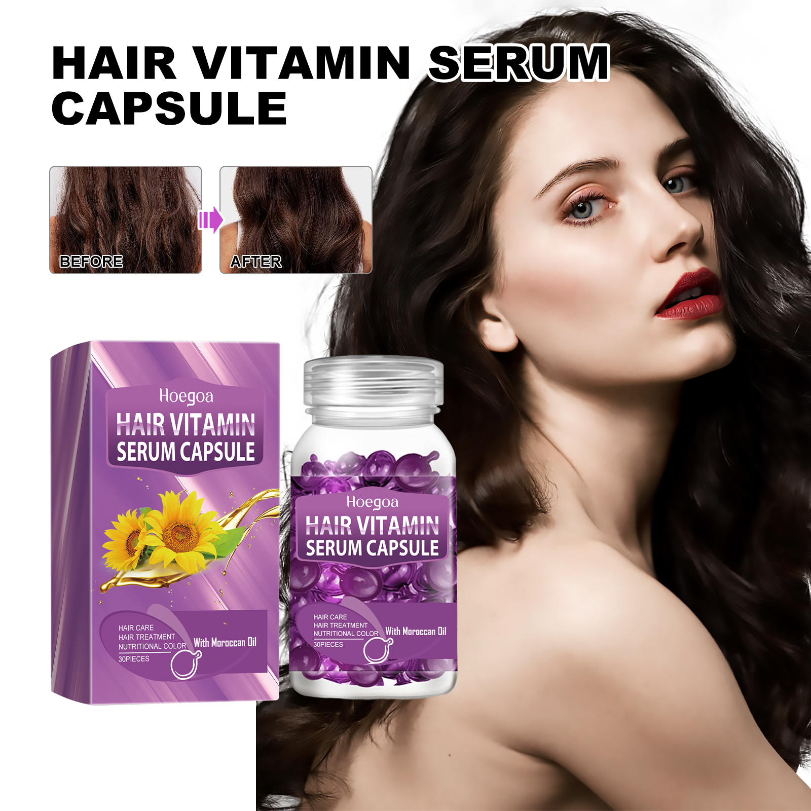 Hoegoa Purple Hair Oil Capsules for Dry, Tangled, and Dandruff-Relief Hair