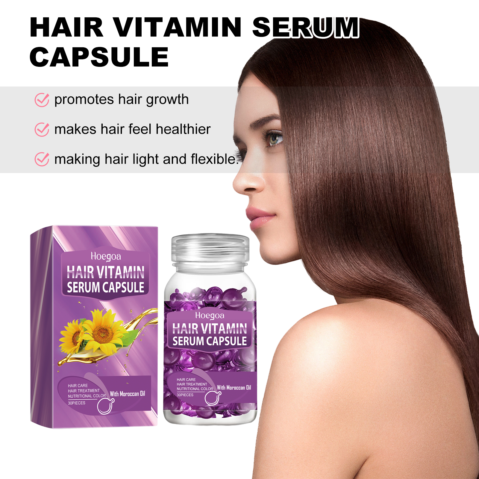 Hoegoa Purple Hair Oil Capsules for Dry, Tangled, and Dandruff-Relief Hair