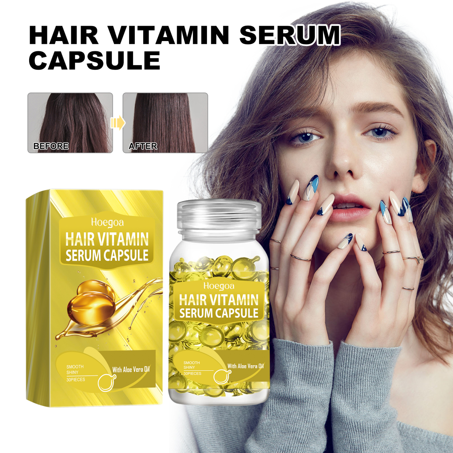 Hoegoa Yellow Hair Oil Care Capsules Repairs scalp, removes dandruff, nourishes and makes hair soft and shiny-CLEJOY