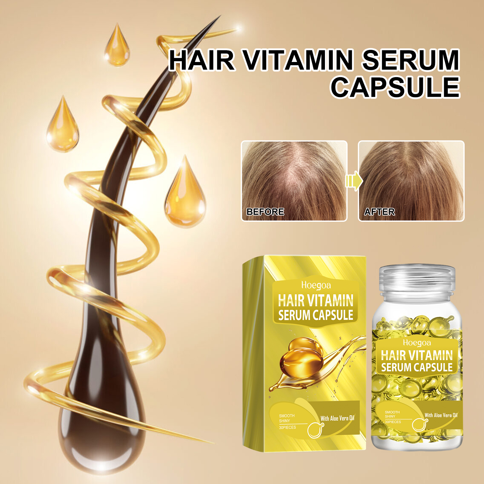 Hoegoa Yellow Hair Oil Care Capsules Repairs scalp, removes dandruff, nourishes and makes hair soft and shiny-CLEJOY