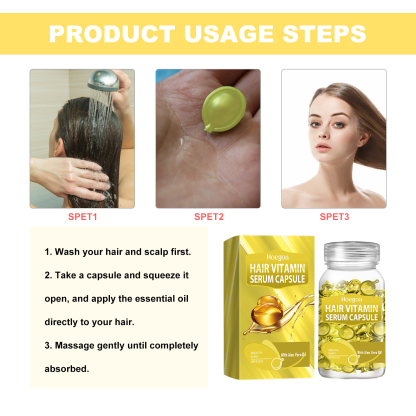 Hoegoa Yellow Hair Oil Care Capsules Repairs scalp, removes dandruff, nourishes and makes hair soft and shiny-CLEJOY