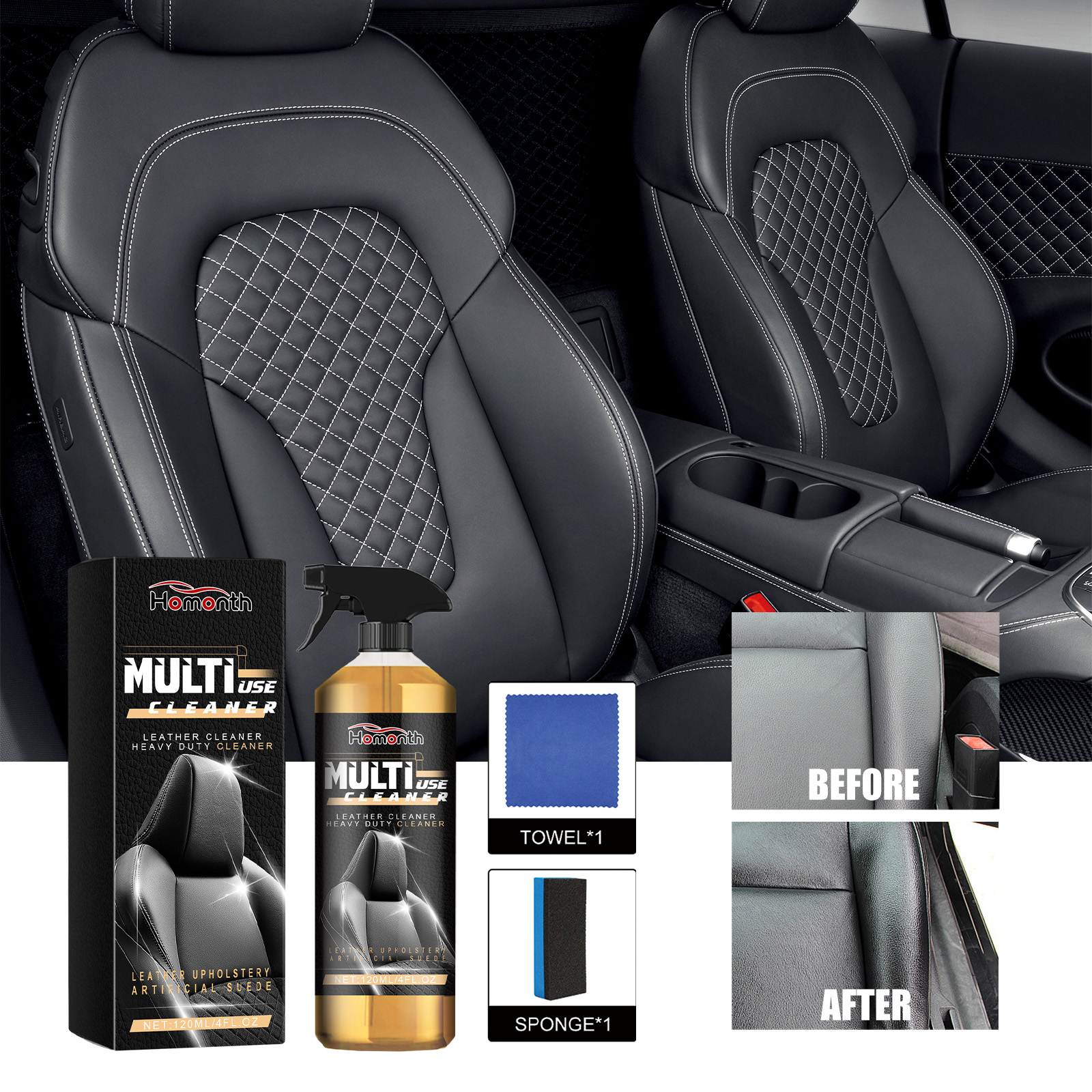Homonth Car Leather Cleaner Set Car Interior Leather Maintenance Renovation Decontamination Cleaner