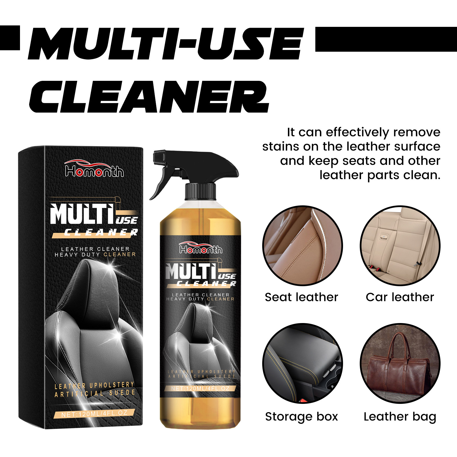 Homonth Car Leather Cleaner Set Car Interior Leather Maintenance Renovation Decontamination Cleaner